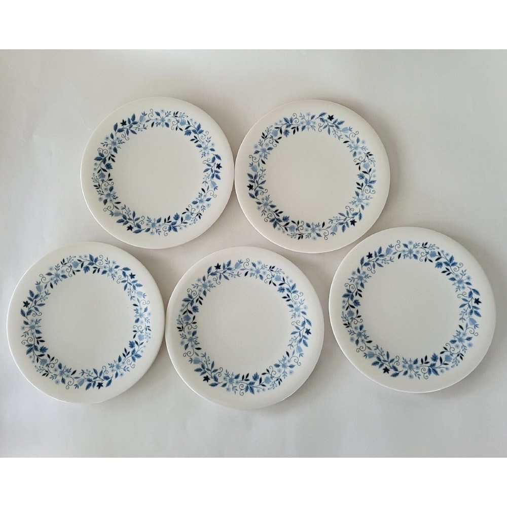 Vintage Oneida Premier Melamine Set of 5 Salad Plates Blue Flowers 7 3/4" Melmac
